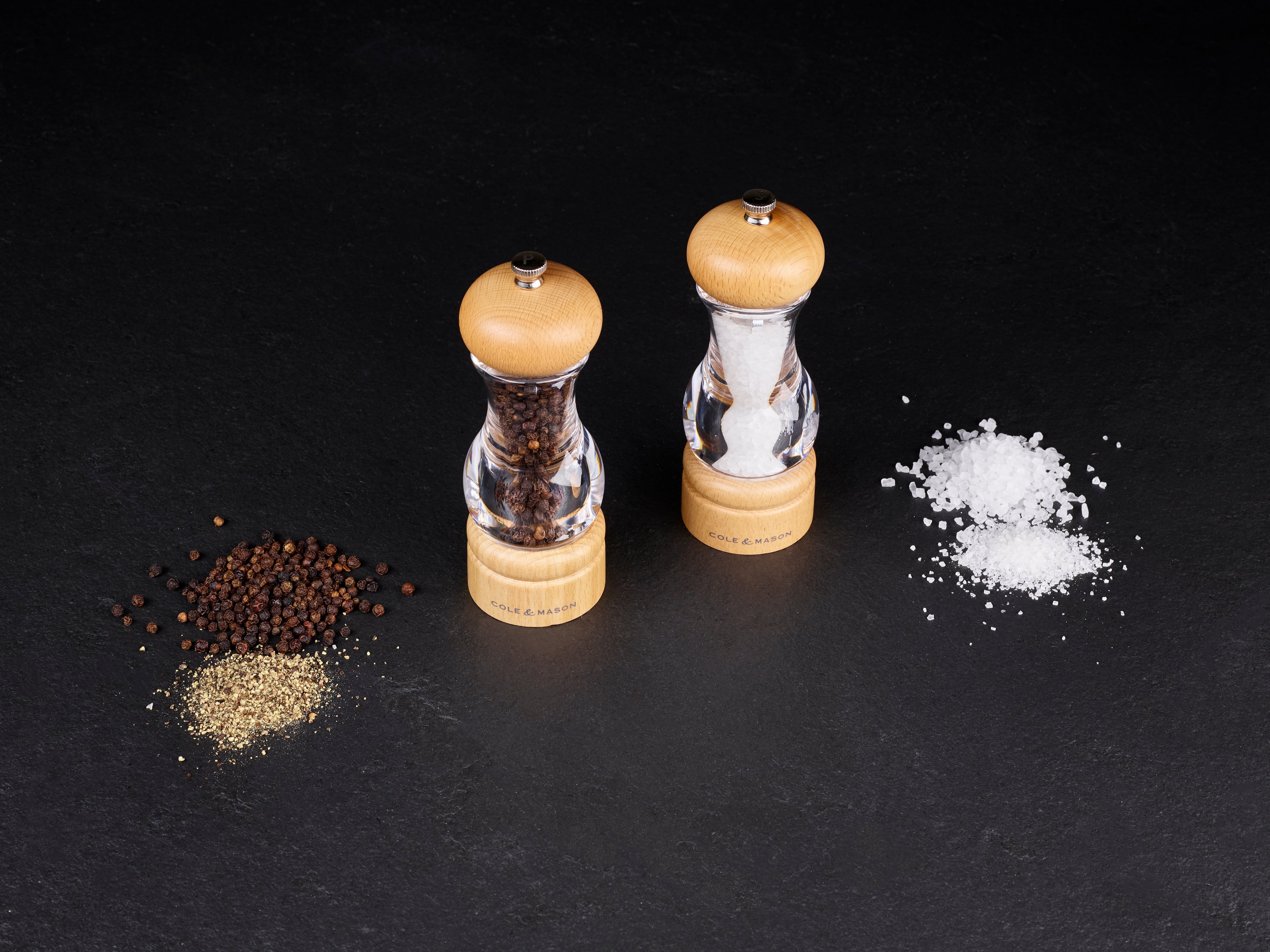 Wood Salt and Pepper Grinder Set with Holder, Manual Sea Salt