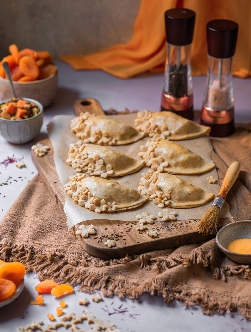 Spiced Lentil, Vegetable and Apricot Spelt Pastries