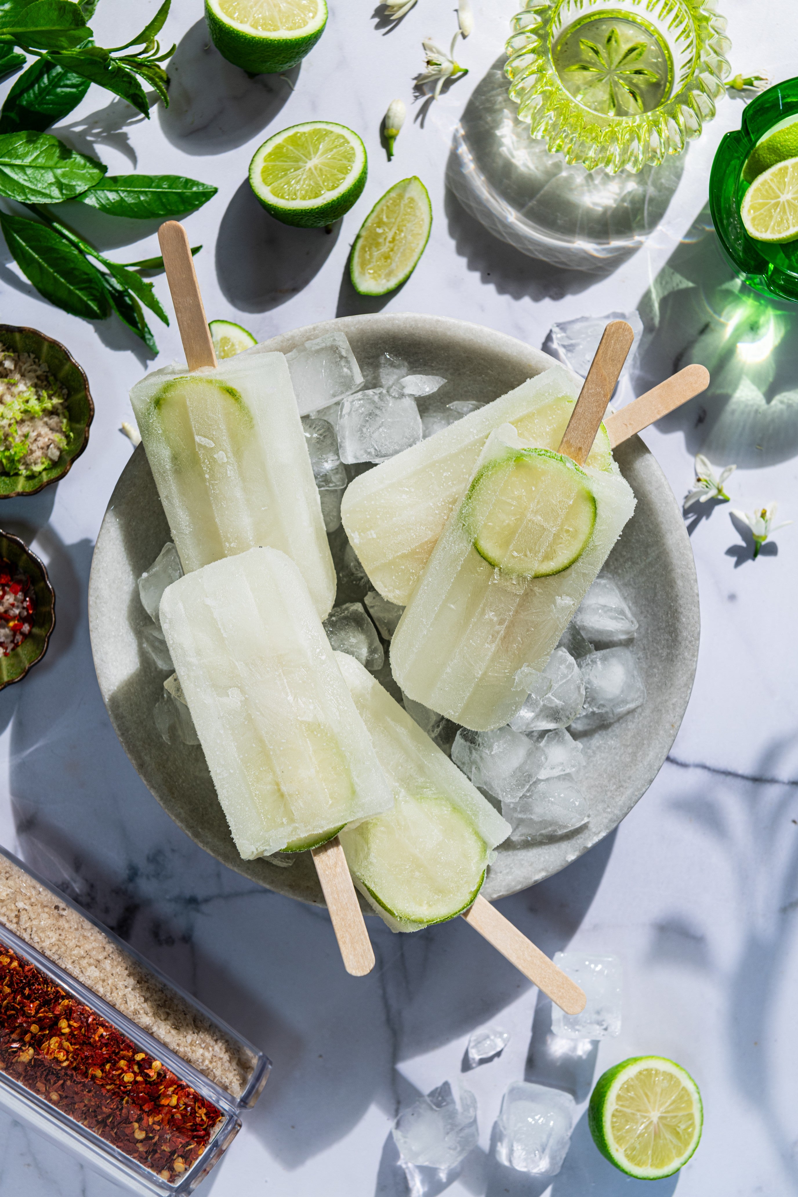 Lime and Limoncello Margarita Popsicles (with chilli and lime smoked salt)