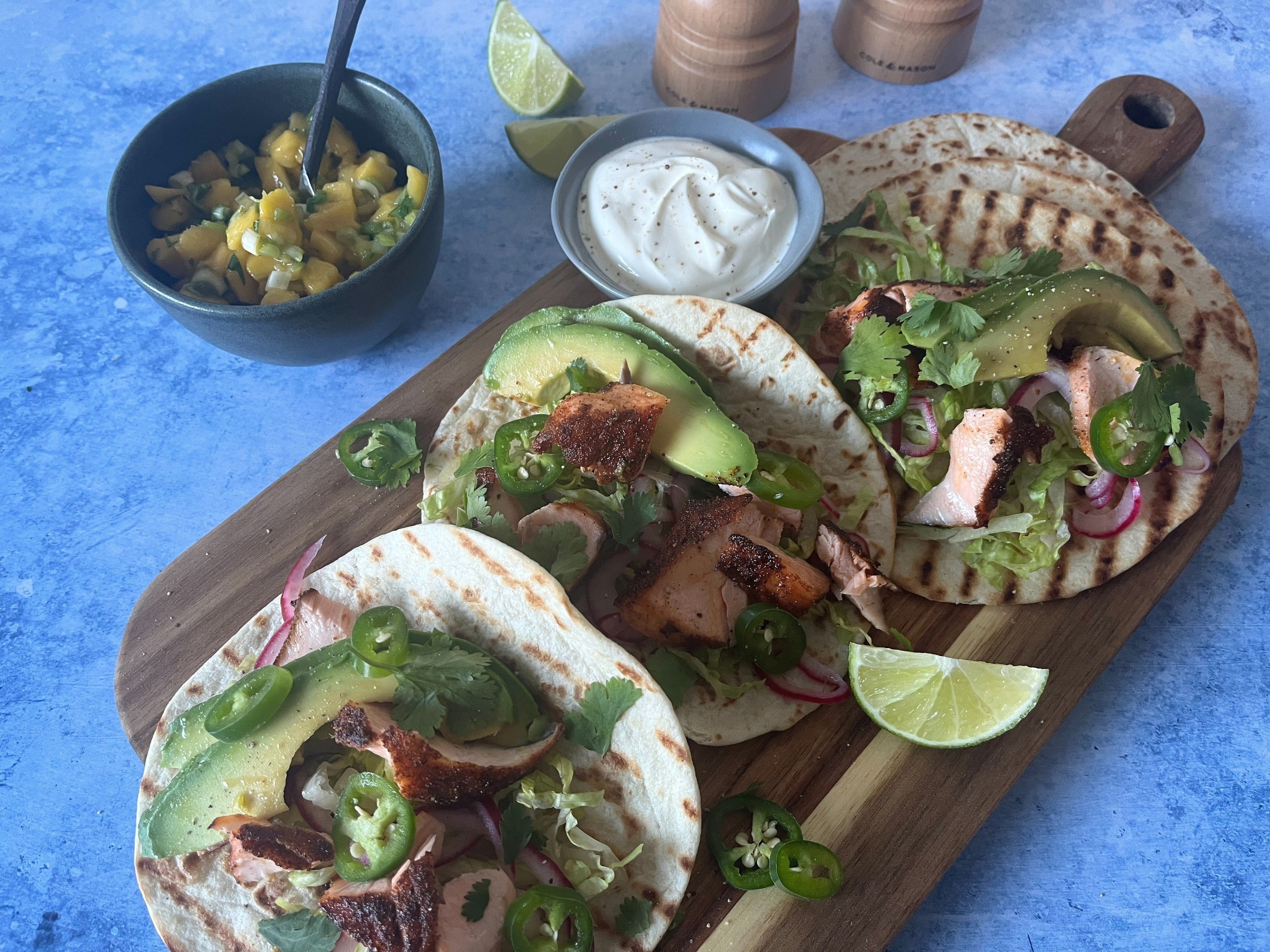 Spiced Salmon Tacos with Mango Salsa