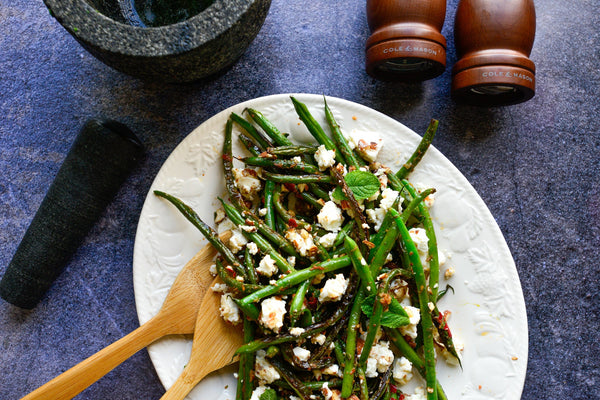 Charred Green Bean Salad with Feta and Almonds