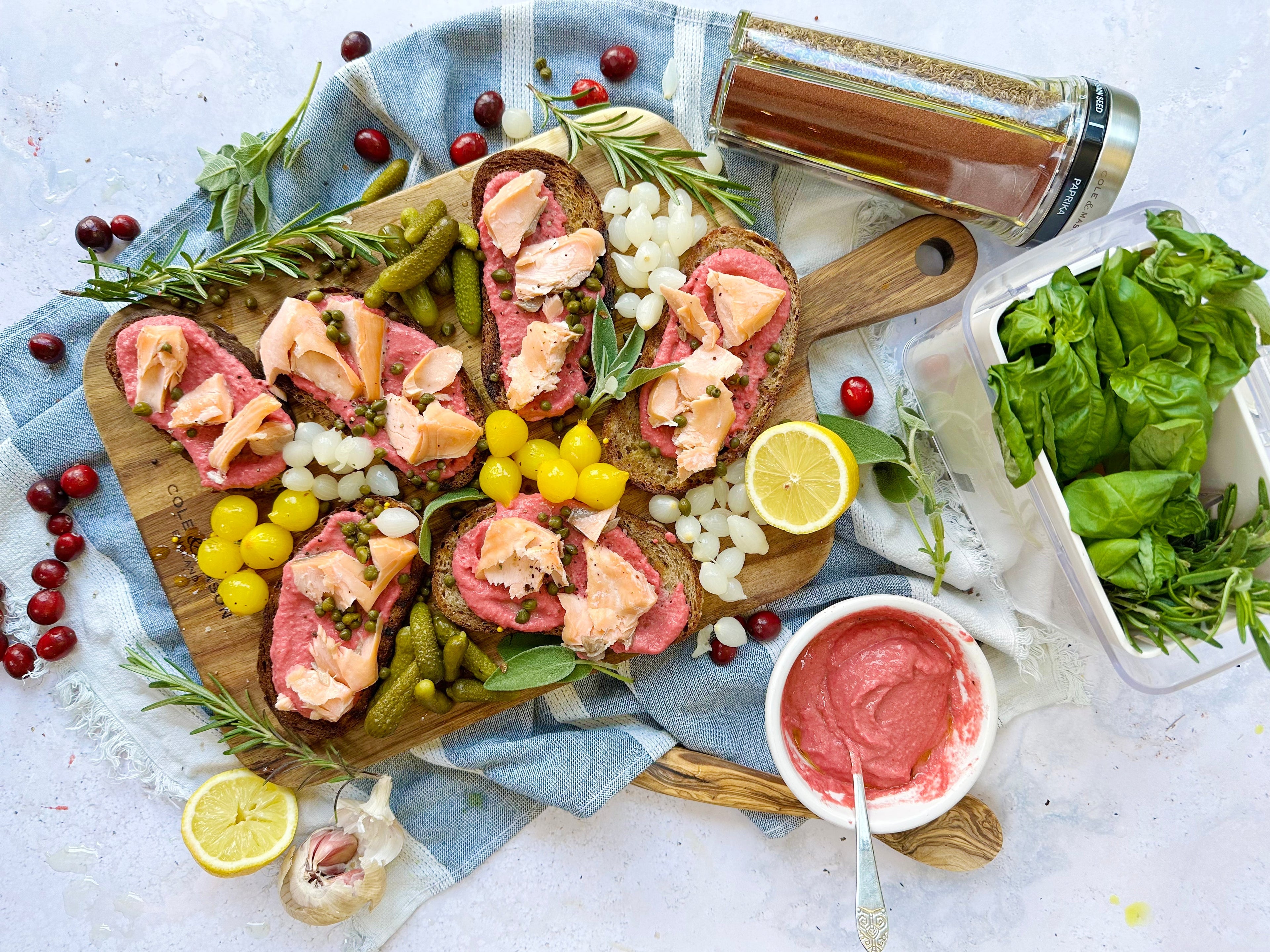 Beetroot Hummus and Hot Salmon Toast Sharing Platter