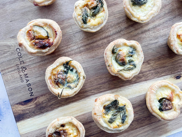 Vegetarian Nettle and Caramelised Onion Mini Party Quiches