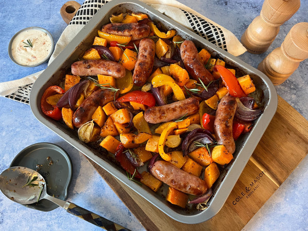 Sizzling Sausage, Squash and Pepper Traybake
