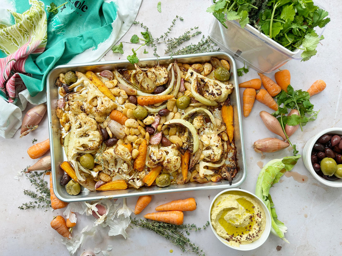 Chili & Cumin Cauliflower Traybake with Sweetcorn Hummus