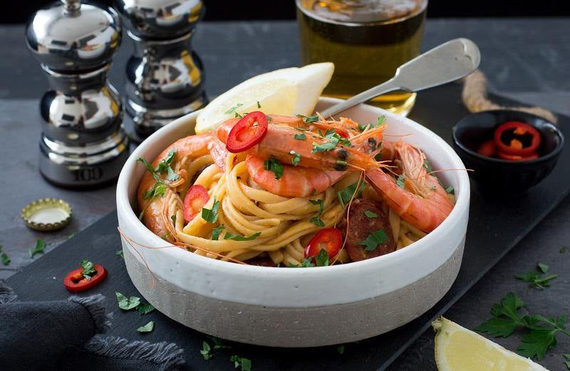 Dad's Favorite Tiger Prawn & Chorizo Linguine