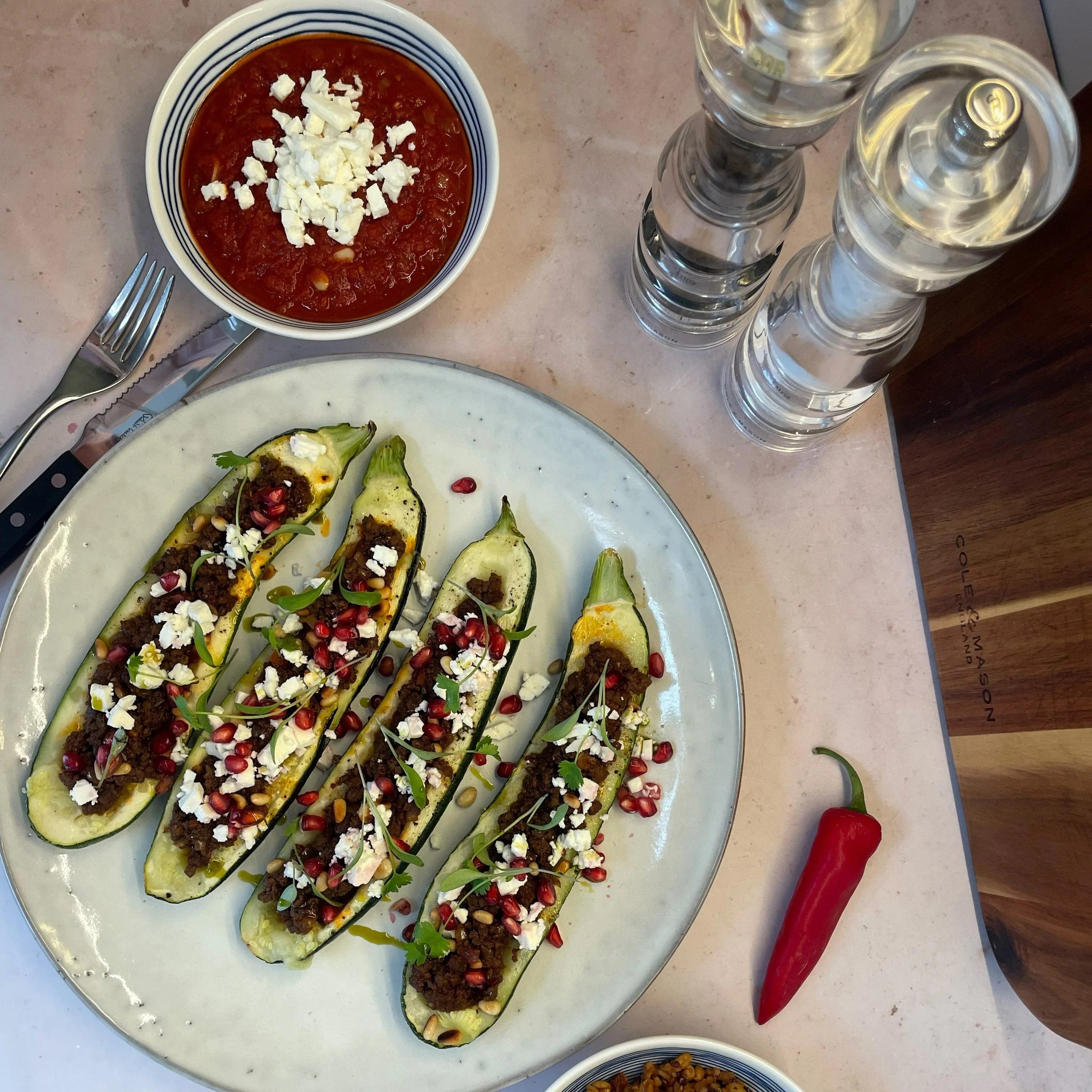 Roasted Courgettes With Harissa Lamb & Feta