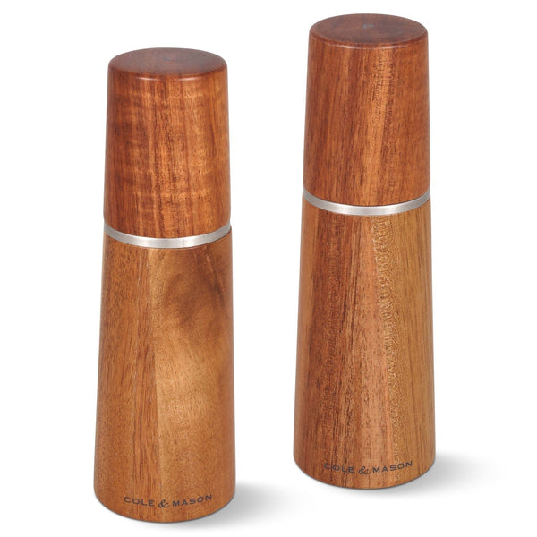 Salt and Pepper Mill, Clear Acrylic with Chocolate Wood Top, Torre