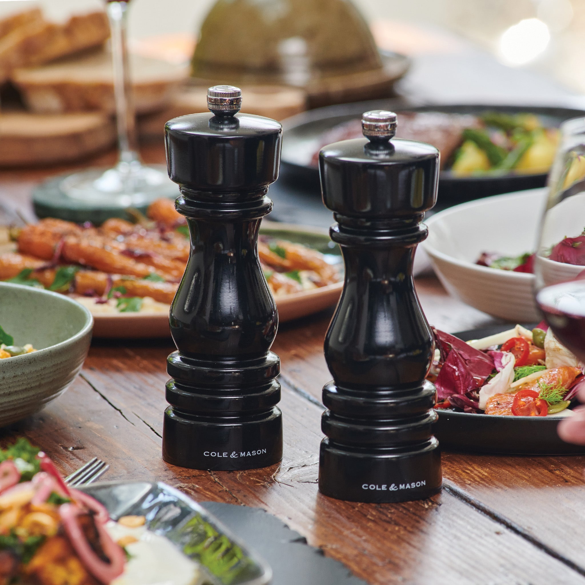 Cole & Mason London Black Gloss Salt & Pepper Mills - Adjustable