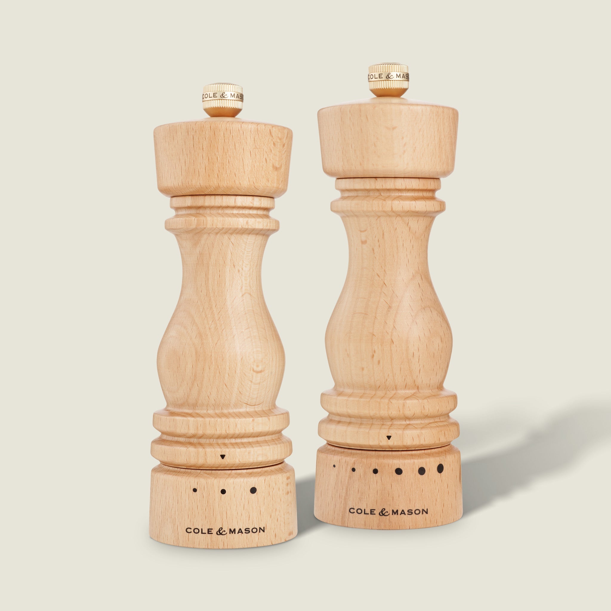 Cole & Mason London Natural Beech Salt & Pepper Mills – Adjustable