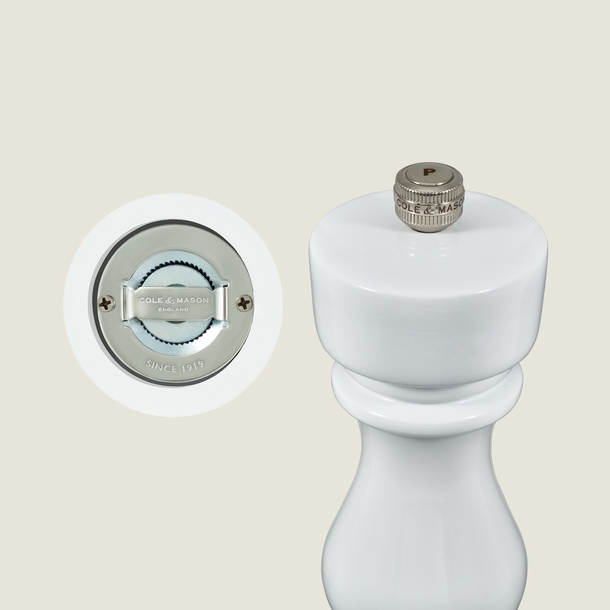 Cole & Mason London White Gloss Salt & Pepper Mills - Adjustable