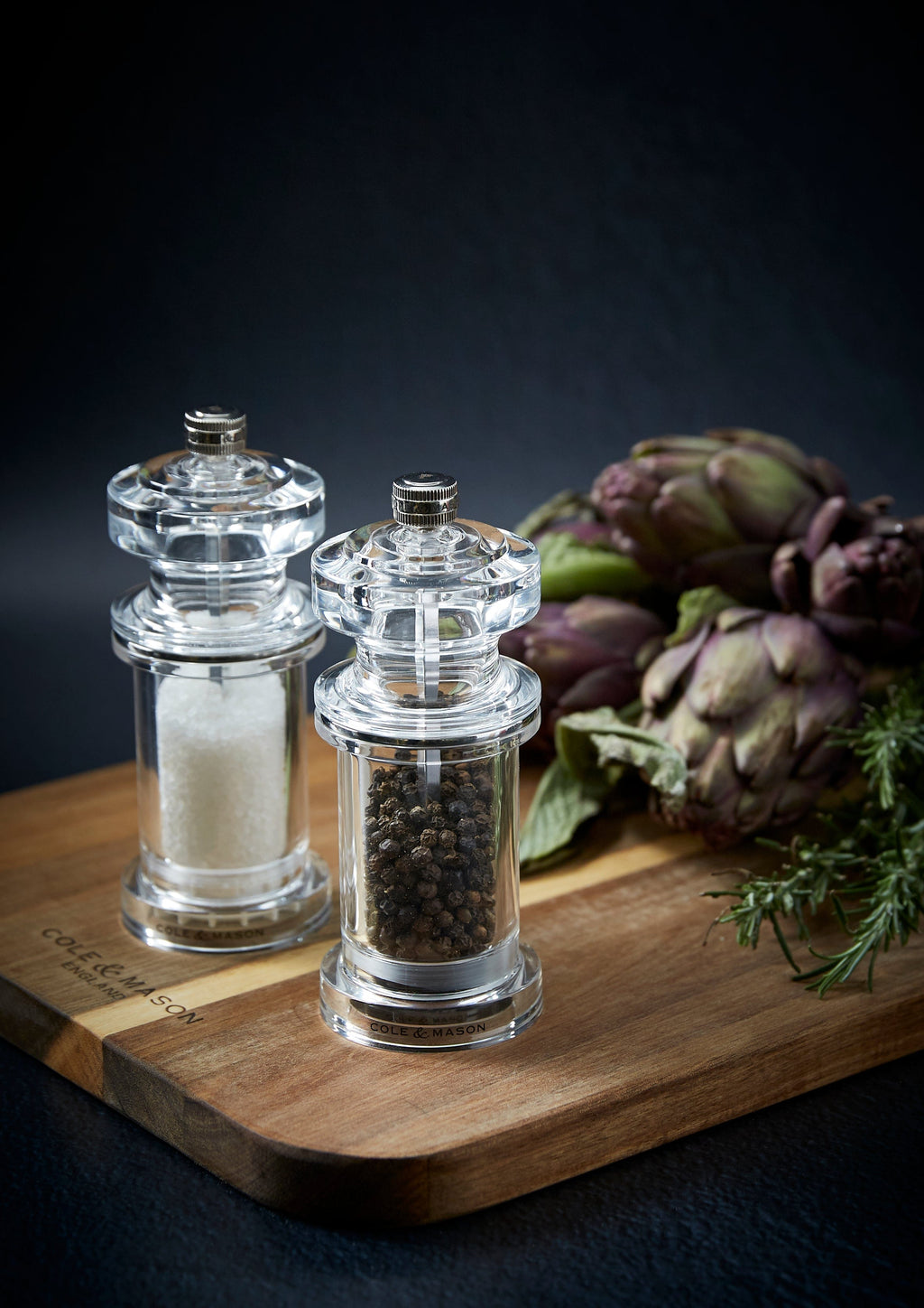 Cole and Mason Salt and Pepper Grinder Set Clear Acrylic 5"