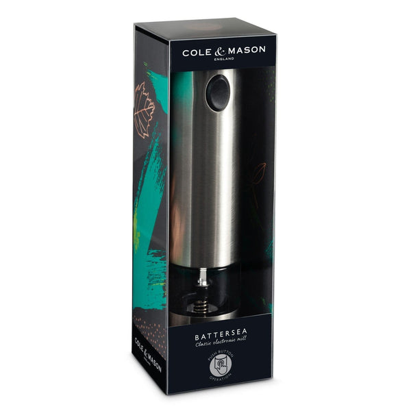 Cole & Mason Battersea Electric Salt and Pepper Grinder- Electronic, Battery Operated Mill, Stainless Steel