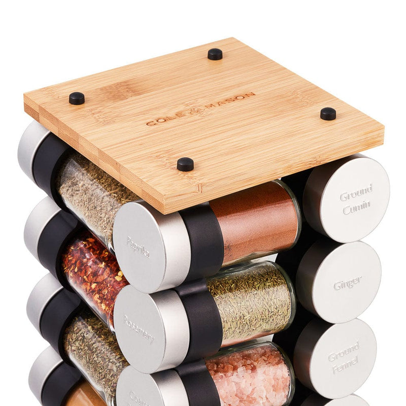 Cole & Mason Brixham 16 Jar Carousel - Spice Rack with Spice Jars Included - Rotating & Spinning Spice Carousel - Two-Tier Spice