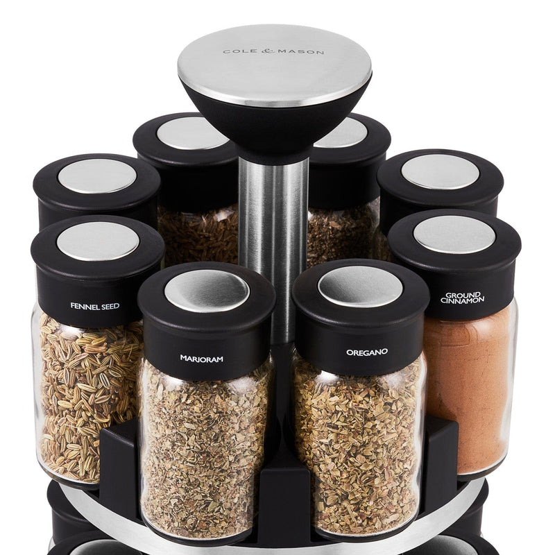 Cole & Mason Brixham 16 Jar Carousel - Spice Rack with Spice Jars Included - Rotating & Spinning Spice Carousel - Two-Tier Spice